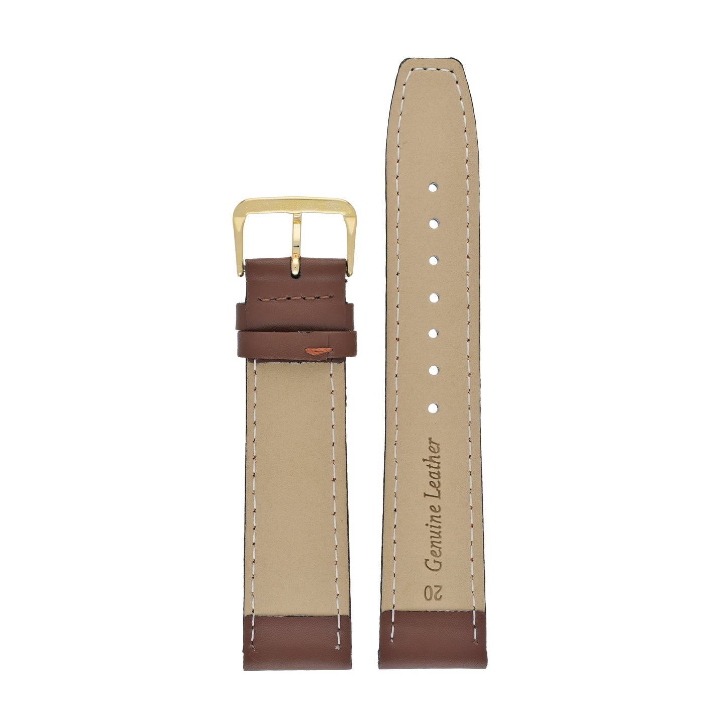 Dark Brown Plain Stitched Square End Leather Watch Strap — back view