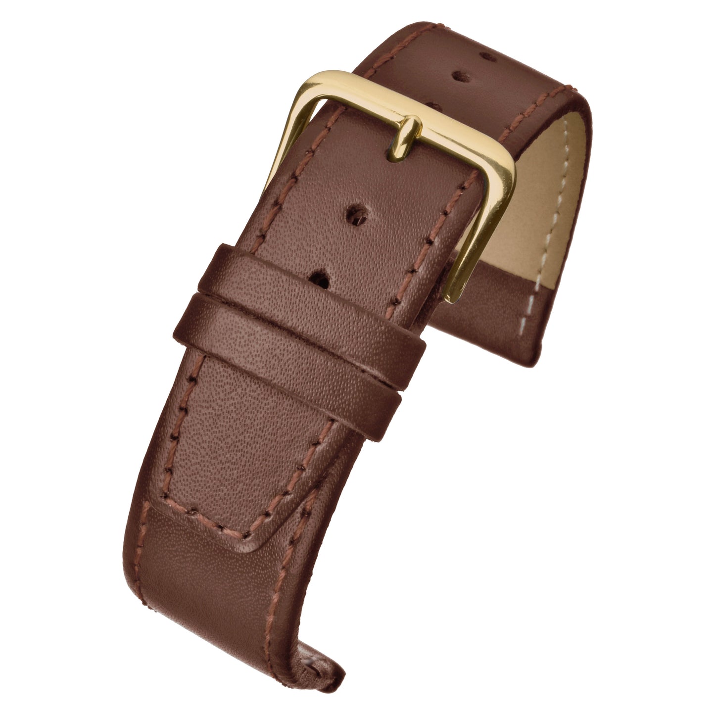 Dark Brown Plain Stitched Square End Leather Watch Strap — curved view
