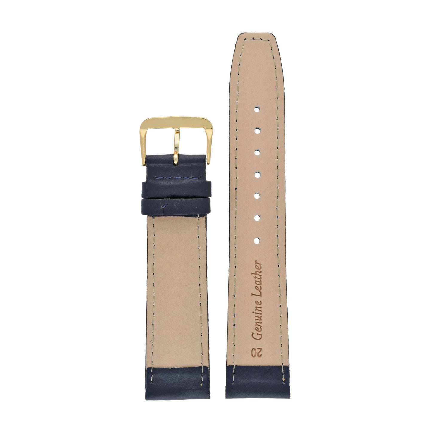 Blue Plain Stitched Square End Leather Watch Strap — back view