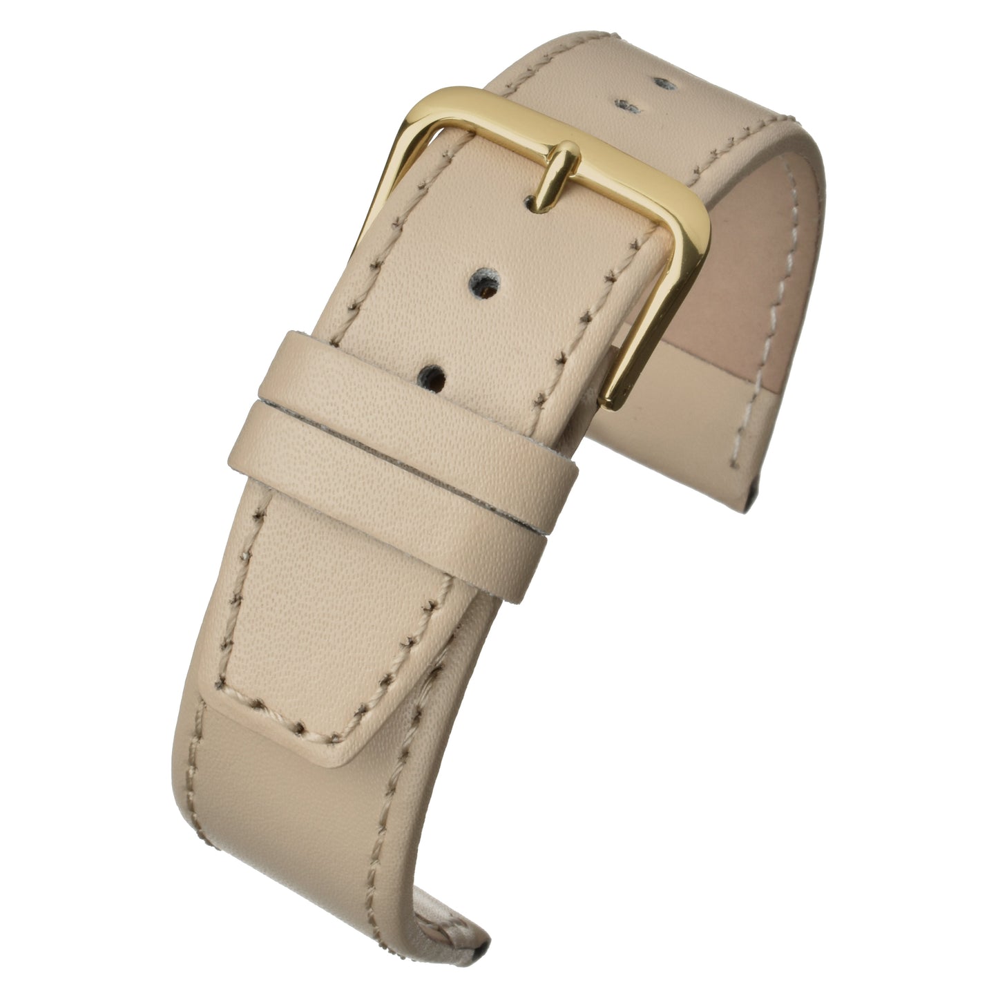Cream Plain Stitched Square End Leather Watch Strap — curved view