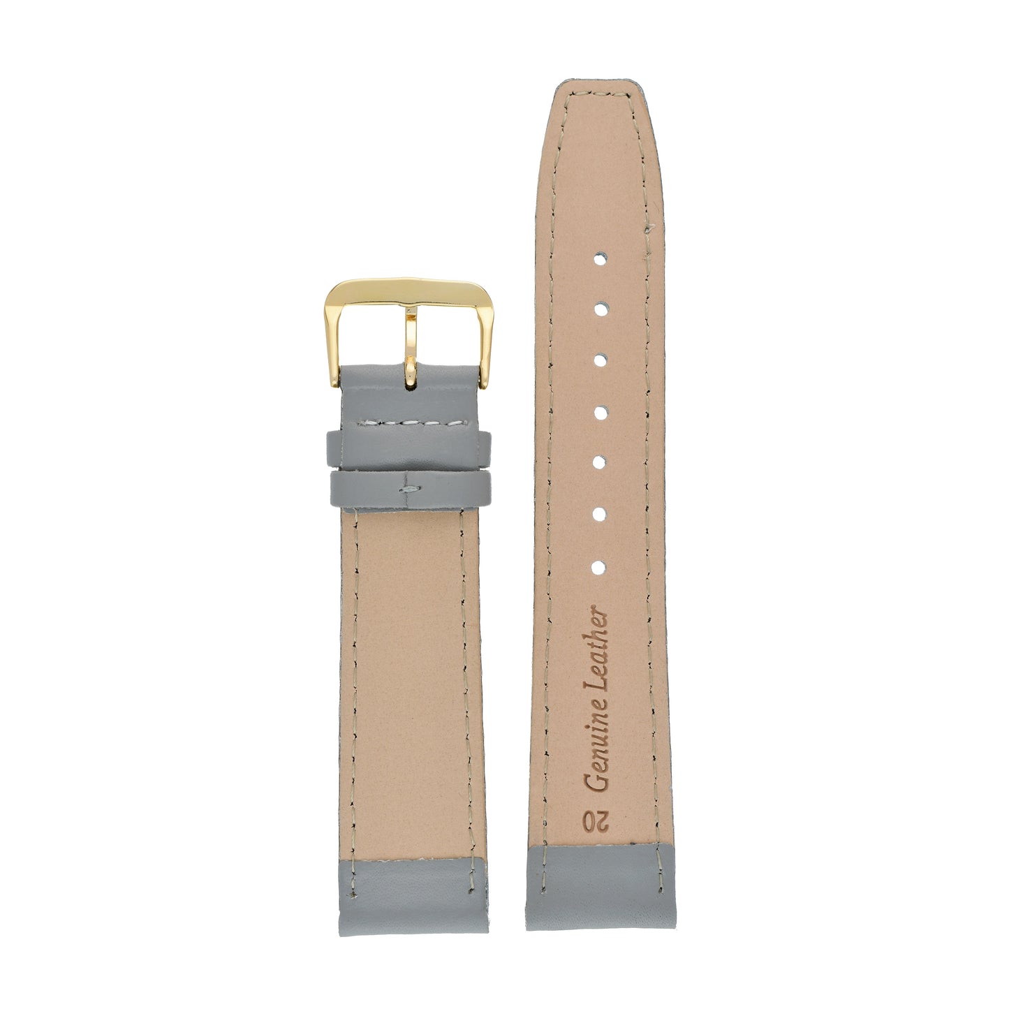 Grey Plain Stitched Square End Leather Watch Strap — back view