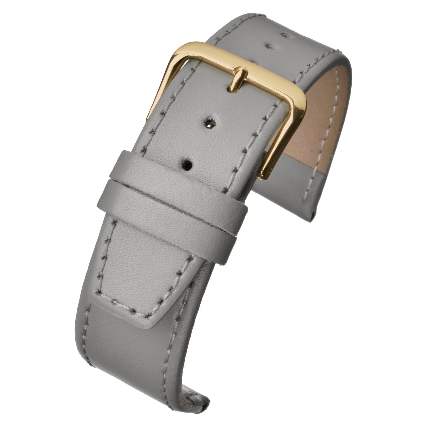 Grey Plain Stitched Square End Leather Watch Strap — curved view