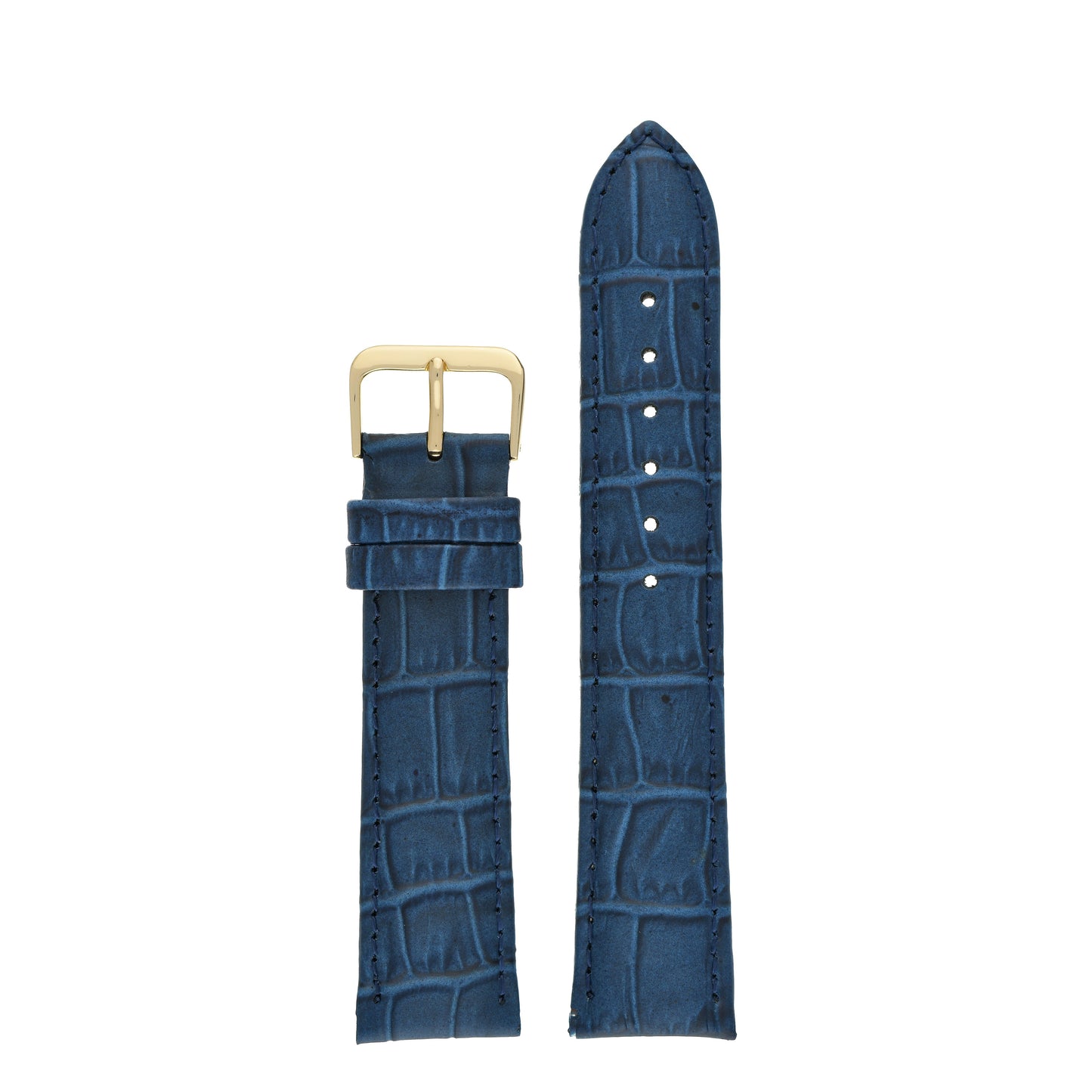 Blue Padded Alligator Grain Leather Watch Strap — front view