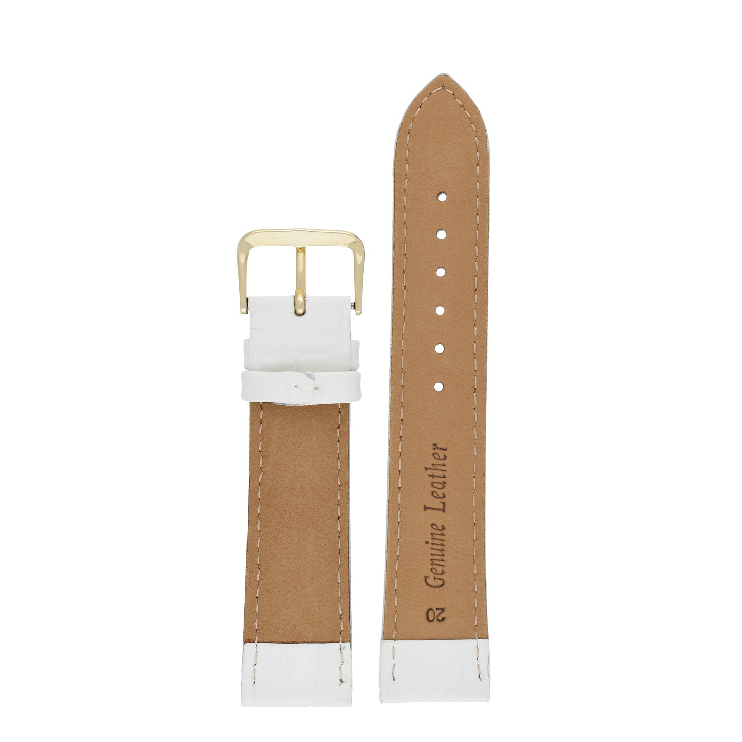 White Padded Alligator Grain Leather Watch Strap — back view
