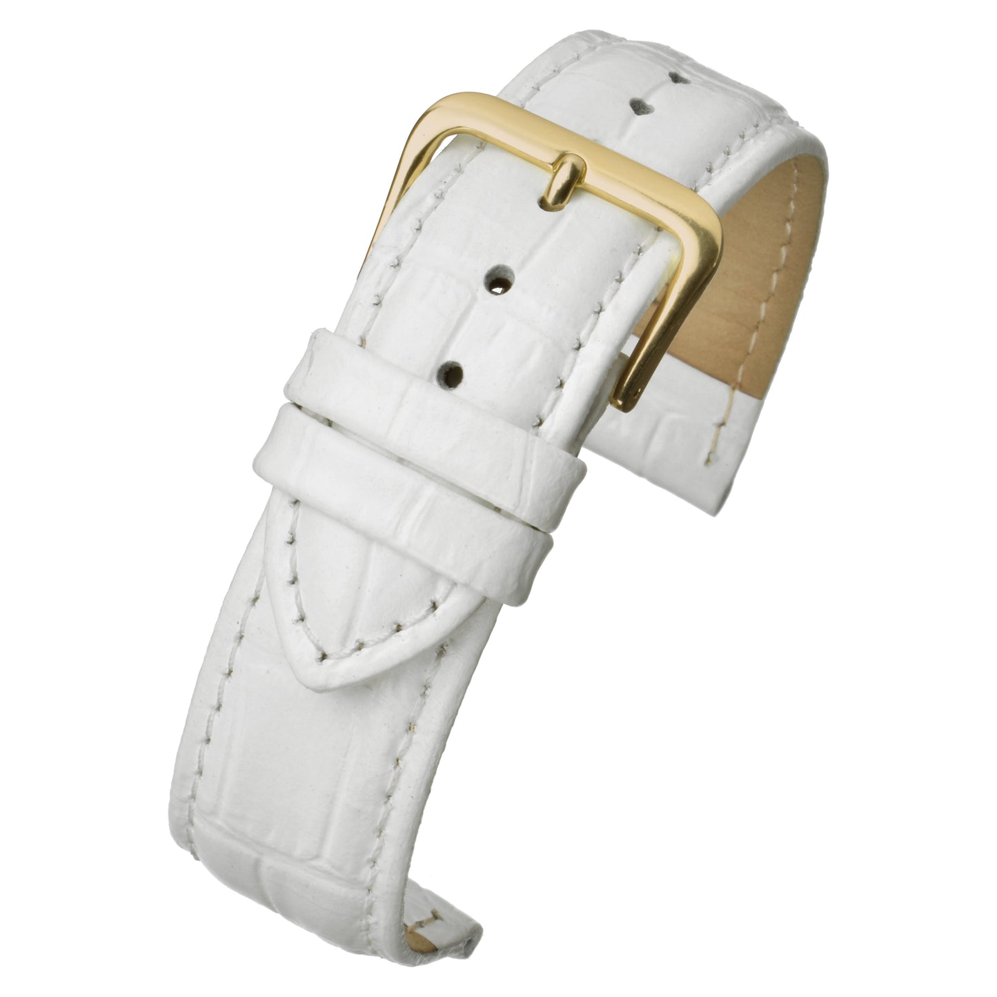 White Padded Alligator Grain Leather Watch Strap — curved view