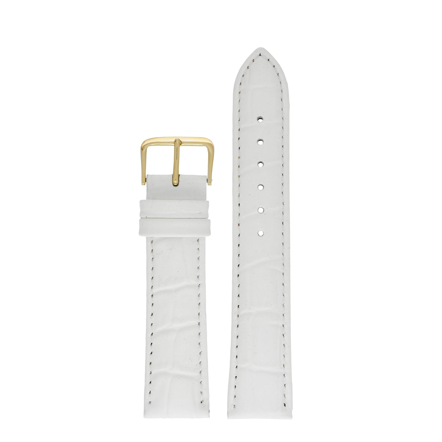 White Padded Alligator Grain Leather Watch Strap — front view