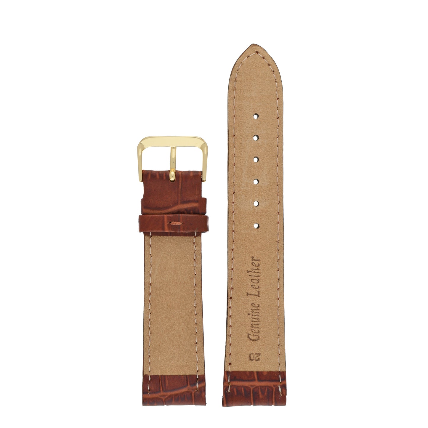 Dark Brown Padded Alligator Grain Leather Watch Strap — back view