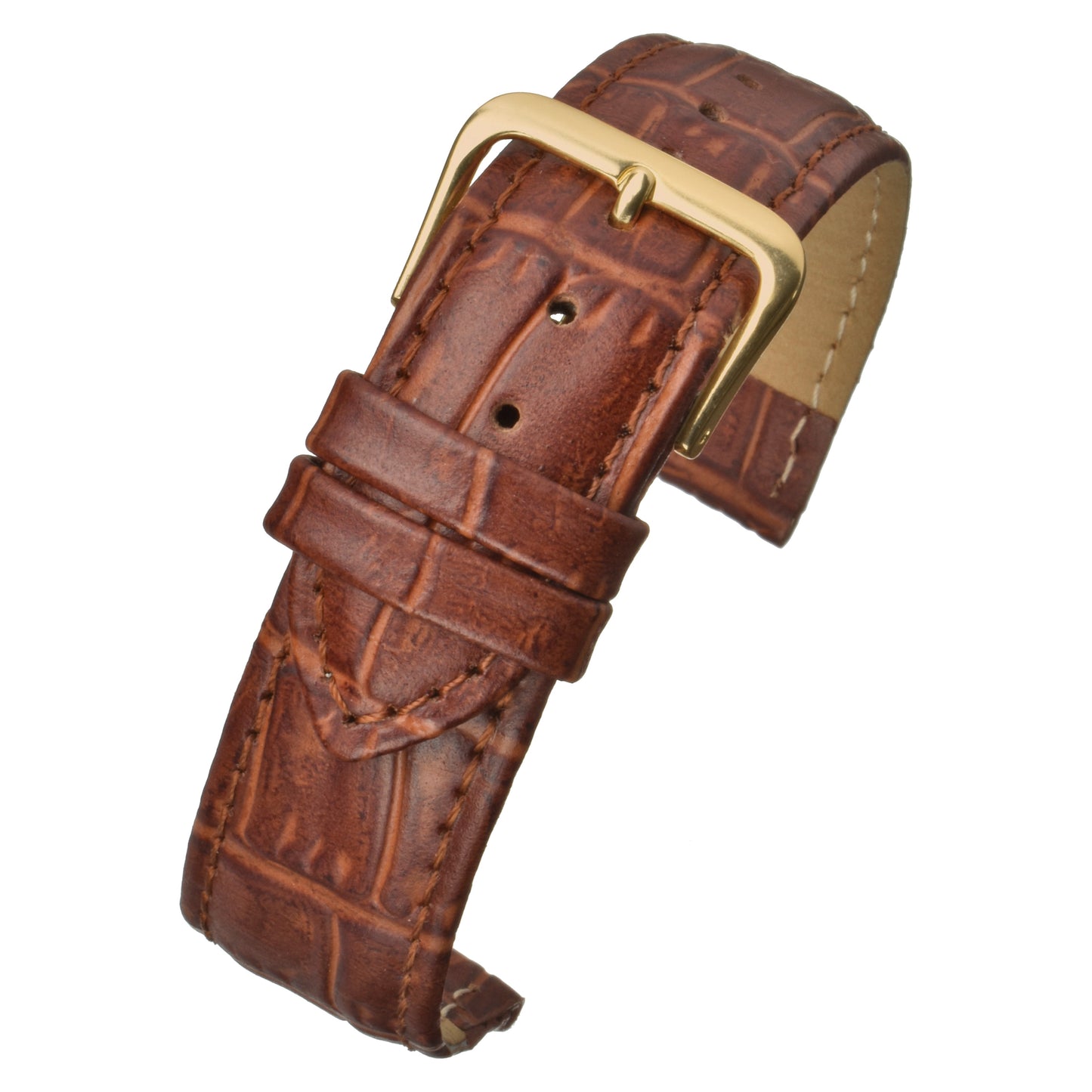 Dark Brown Padded Alligator Grain Leather Watch Strap — curved view
