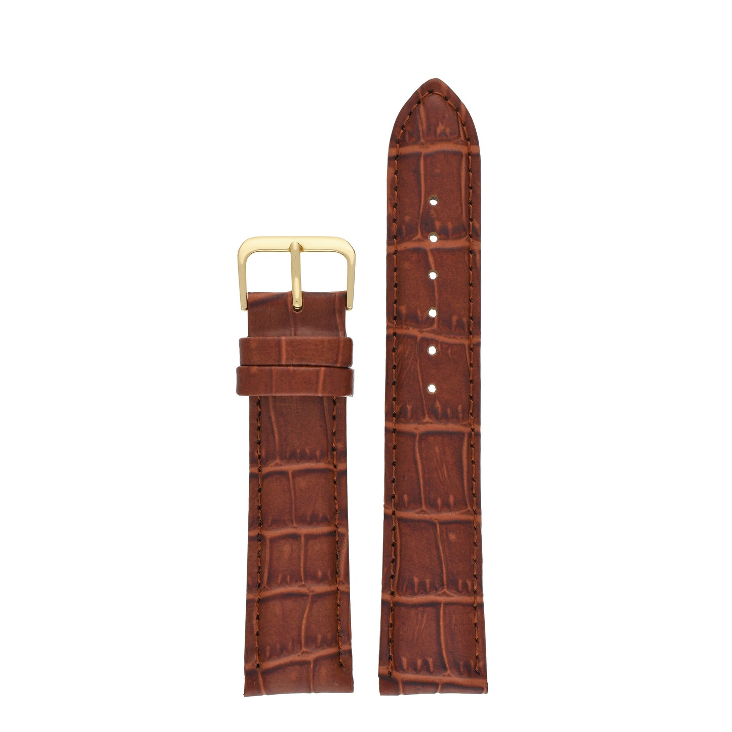 Dark Brown Padded Alligator Grain Leather Watch Strap — front view