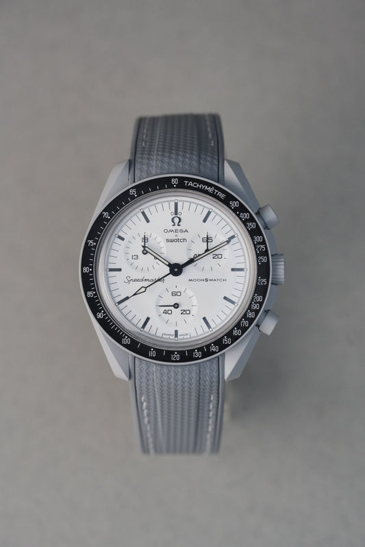 Rubber Curved Strap for Omega x Swatch MoonSwatch – 1965 – Grey With White Stitch