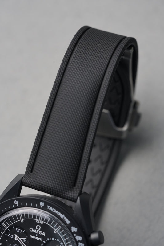 Sailcloth Effect FKM Rubber Strap with Deployant Clasp for Swatch x Omega MoonSwatch - Mission to Moonphase: New Moon - Black