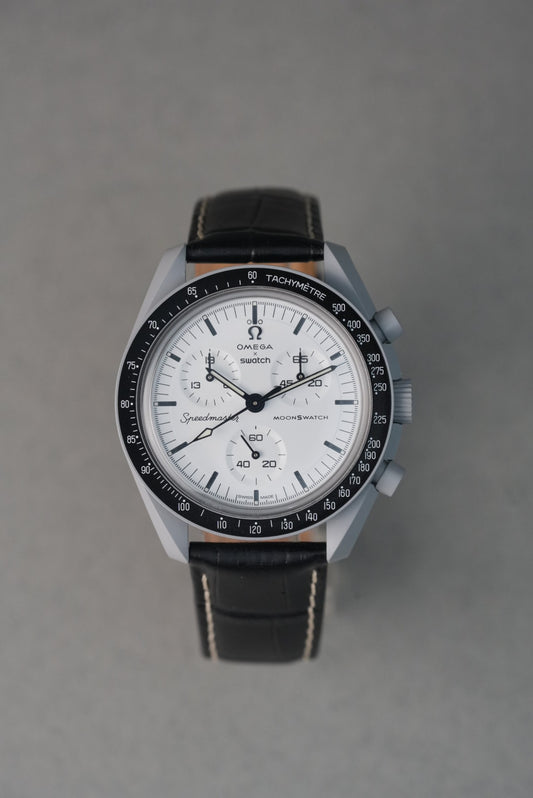 Embossed Leather Strap for Omega x Swatch MoonSwatch – 1965 – Black