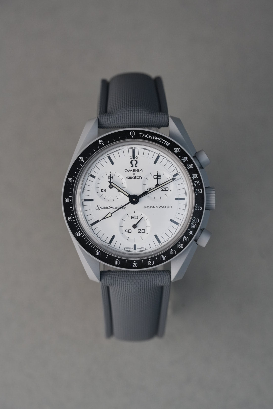 Sailcloth Effect FKM Rubber Strap with Deployant Clasp for Swatch x Omega MoonSwatch - 1965 - Grey