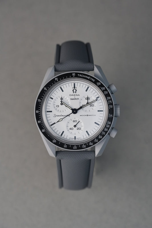 Sailcloth Effect FKM Rubber Strap with Deployant Clasp for Swatch x Omega MoonSwatch - 1965 - Grey