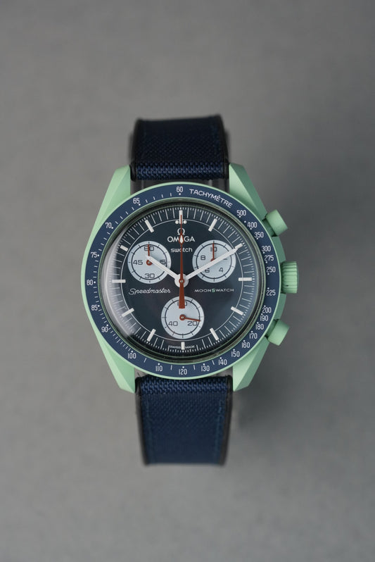 Sailcloth Hybrid Strap for for Omega x Swatch MoonSwatch – Mission On Earth – Navy