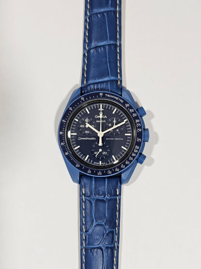 Omega X Swatch MoonSwatch Strap: Stitched Embossed Alligator - Blue