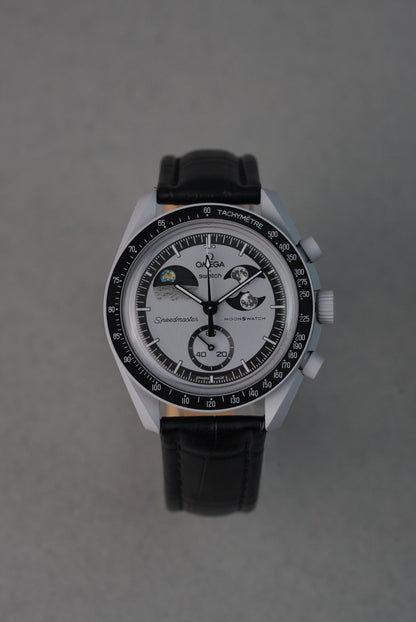 MoonSwatch EarthPhase Embossed Leather Strap — Black