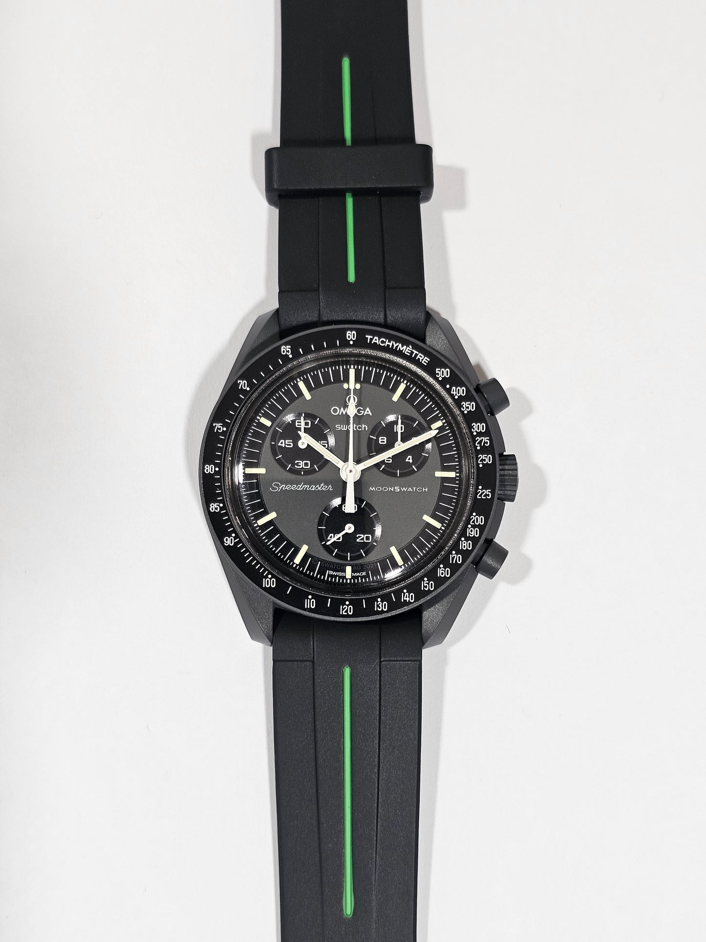 Black & Green Curved Silicone Strap | Omega X Swatch MoonSwatch