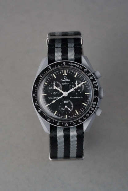 MoonSwatch Moon Military Strap — Black & Grey