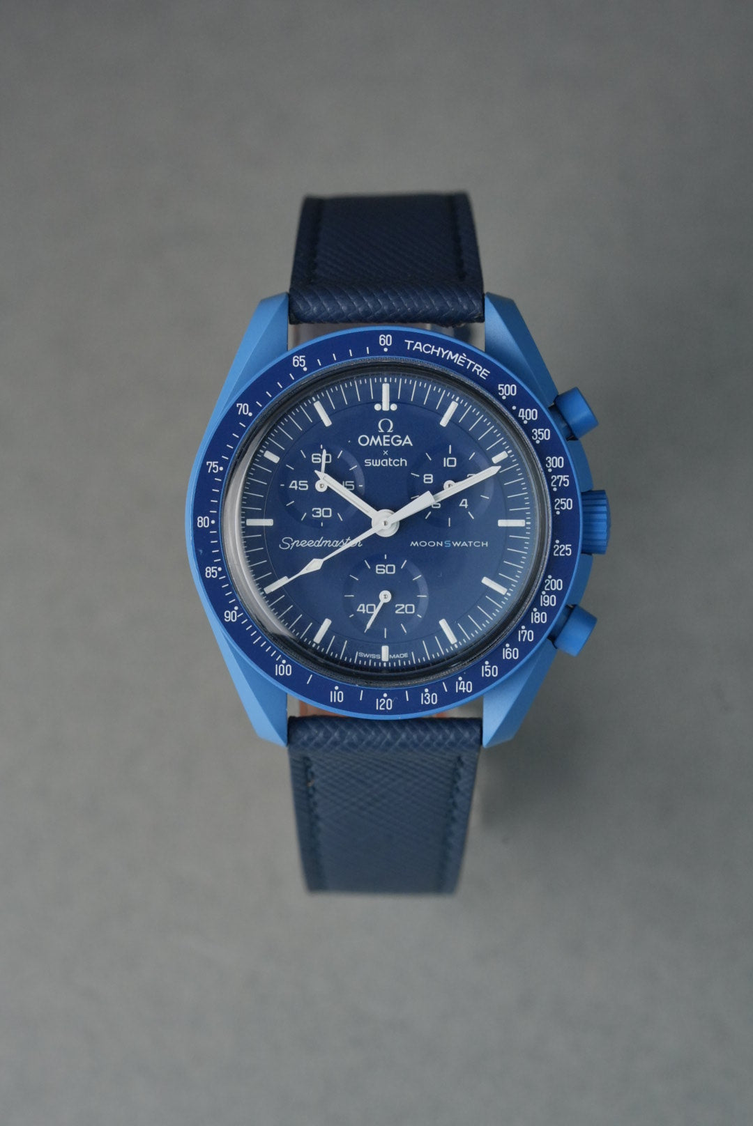 Italian Saffiano Leather Strap for Omega x Swatch MoonSwatch – Mission to Neptune – Navy