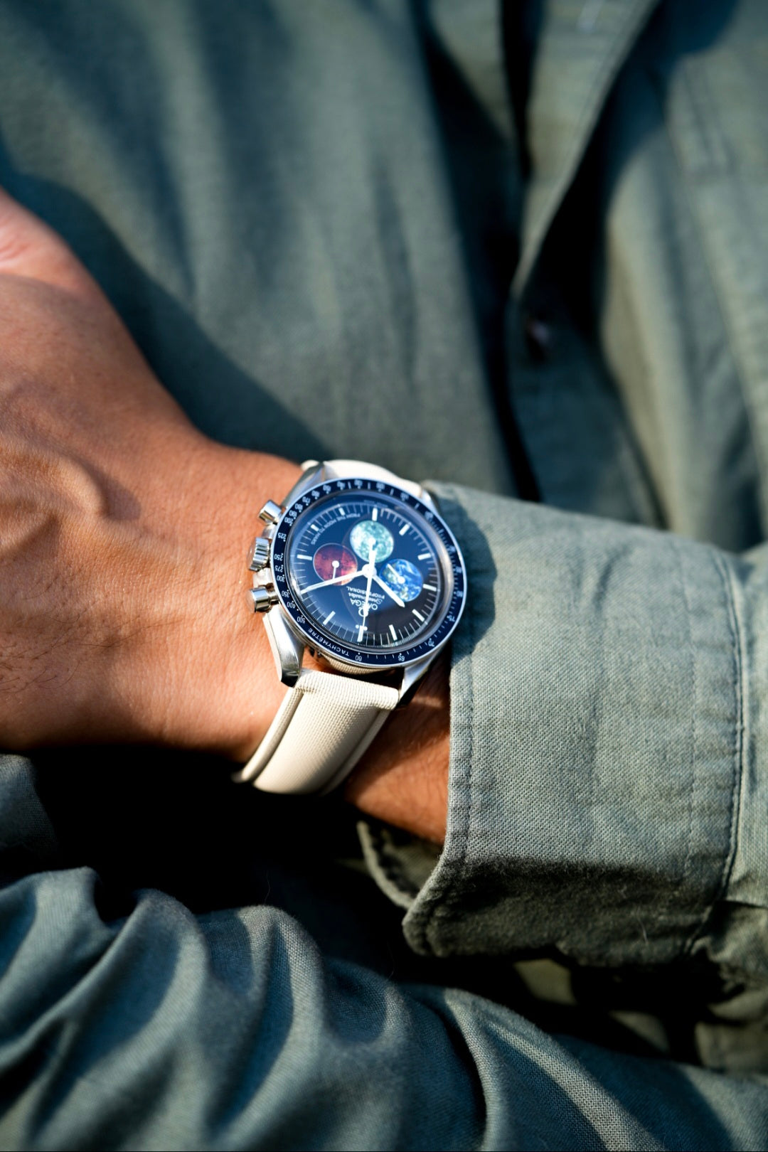 Sailcloth Effect FKM Rubber Strap with Deployant Clasp - For OMEGA Speedmaster - Black