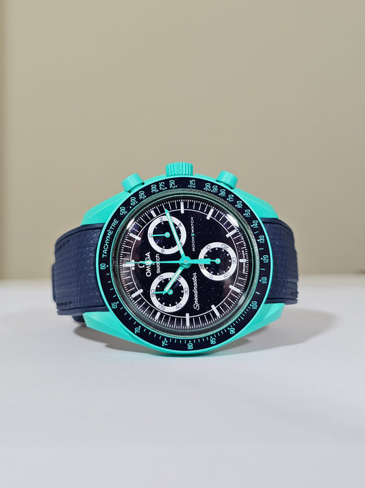 Rubber Curved Strap for Omega x Swatch MoonSwatch – Mission on Earth: Polar Lights – Navy with Navy Stitch