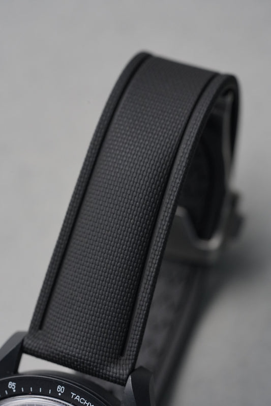 Sailcloth Effect FKM Rubber Strap with Deployant Clasp for Swatch x Omega MoonSwatch – Mission to Mercury – Black