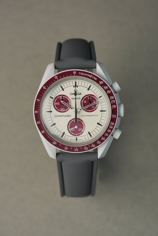 Sailcloth Effect FKM Rubber Strap with Deployant Clasp for Swatch x Omega MoonSwatch – Mission to Pluto – Grey