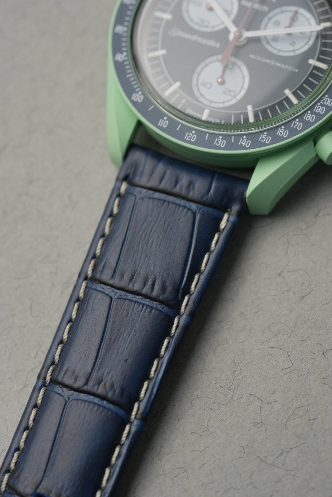 Embossed Leather Strap for Omega x Swatch MoonSwatch – Mission on Earth – Navy