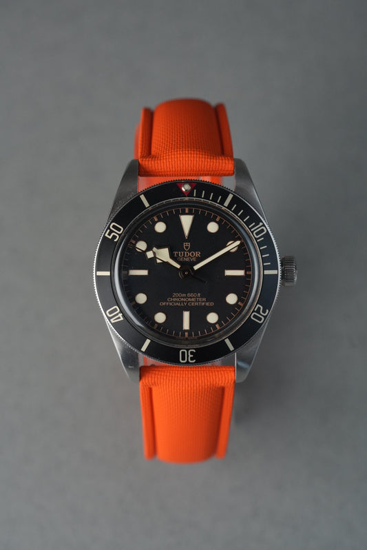 Sailcloth Effect FKM Rubber Strap with Deployant Clasp for Tudor Black Bay - Orange