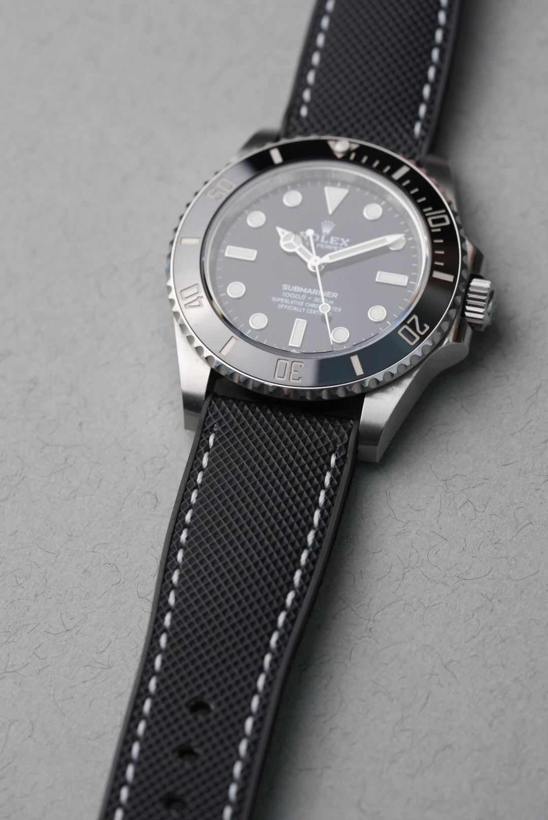 Hybrid Divers Strap For Rolex Submariner – Black with white contrast Stitch