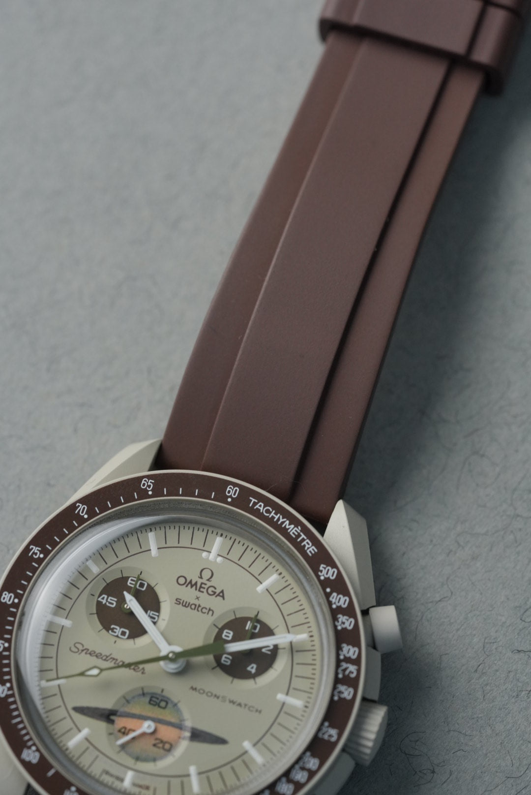 MoonSwatch Saturn Rubber FKM Divers Strap – Brown – MGB WATCHES