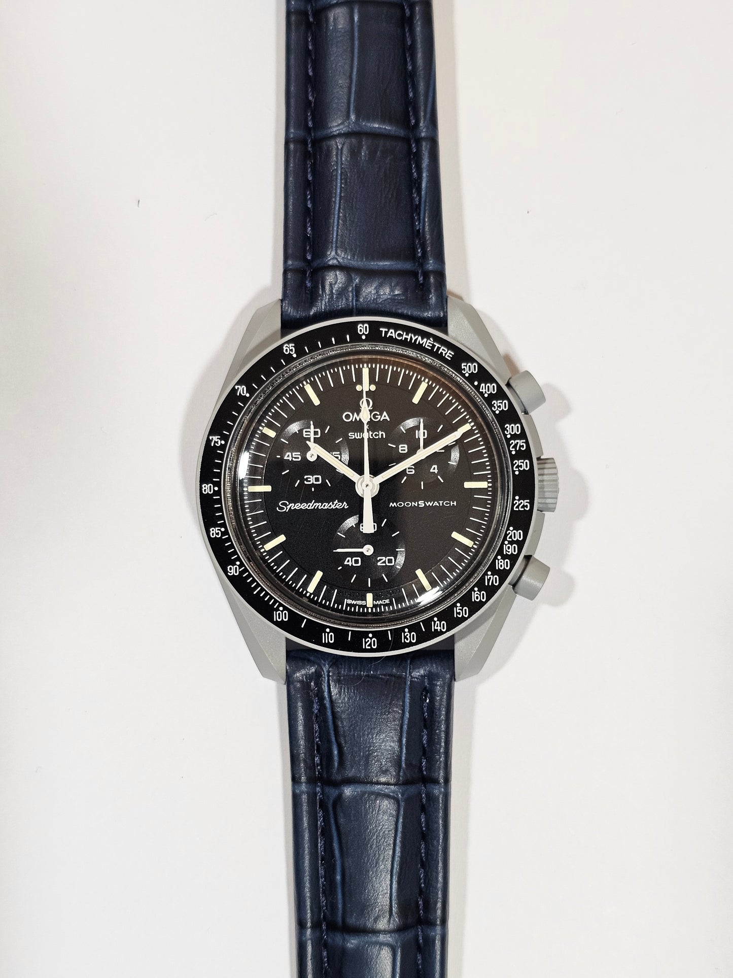 Omega X Swatch MoonSwatch Strap: Embossed Leather - Navy