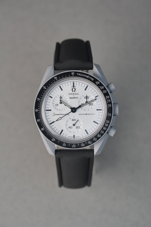 Sailcloth Effect FKM Rubber Strap with Deployant Clasp for Swatch x Omega MoonSwatch - 1965 - Black