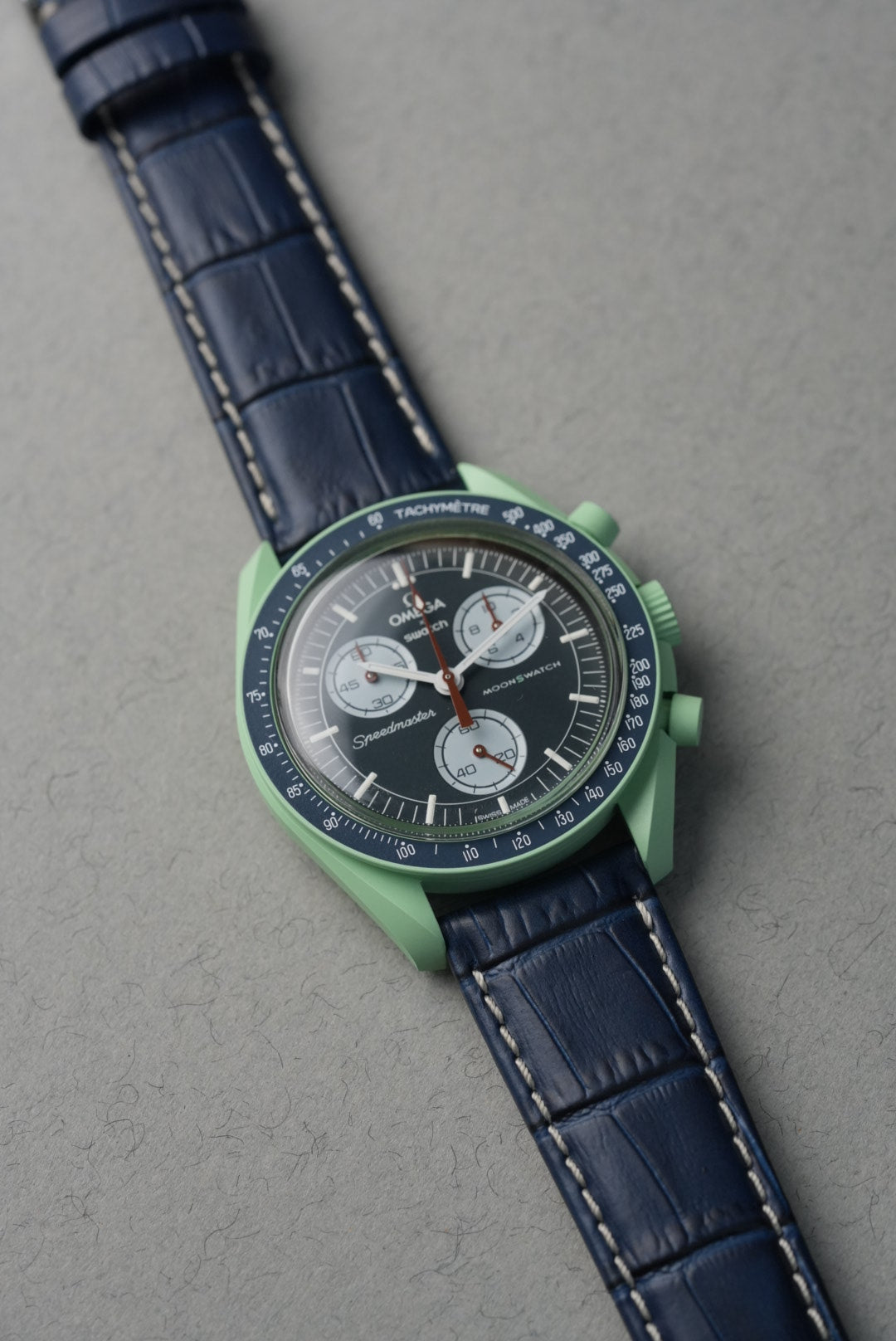 MoonSwatch Mission on Earth Embossed Leather Strap | Navy | MGB