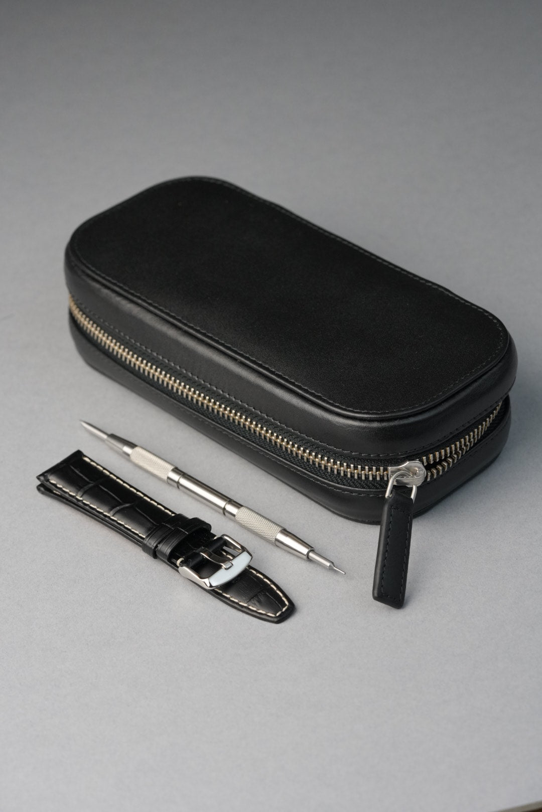 Two Watch Travel Case with Strap & Tool - Black