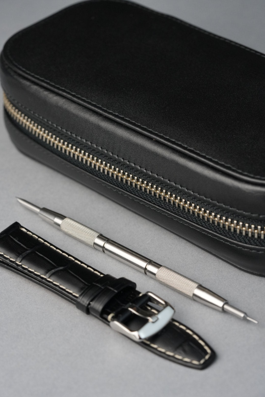 Two Watch Travel Case with Strap & Tool - Black