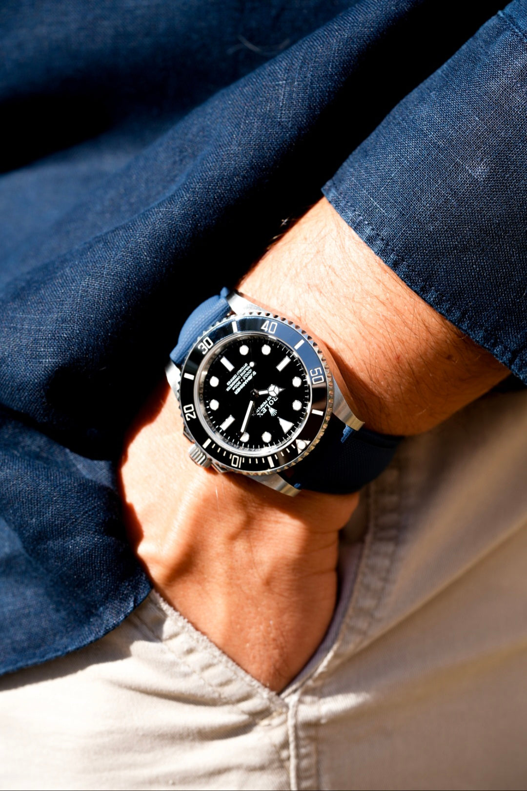 Rubber Sailcloth Strap with Deployant Clasp For Rolex Submariner