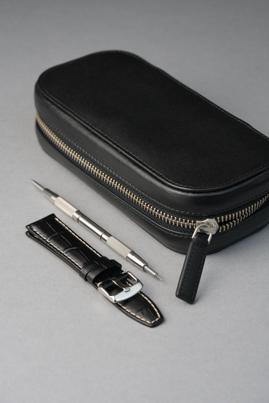 Two Watch Travel Case with Strap & Tool - Black