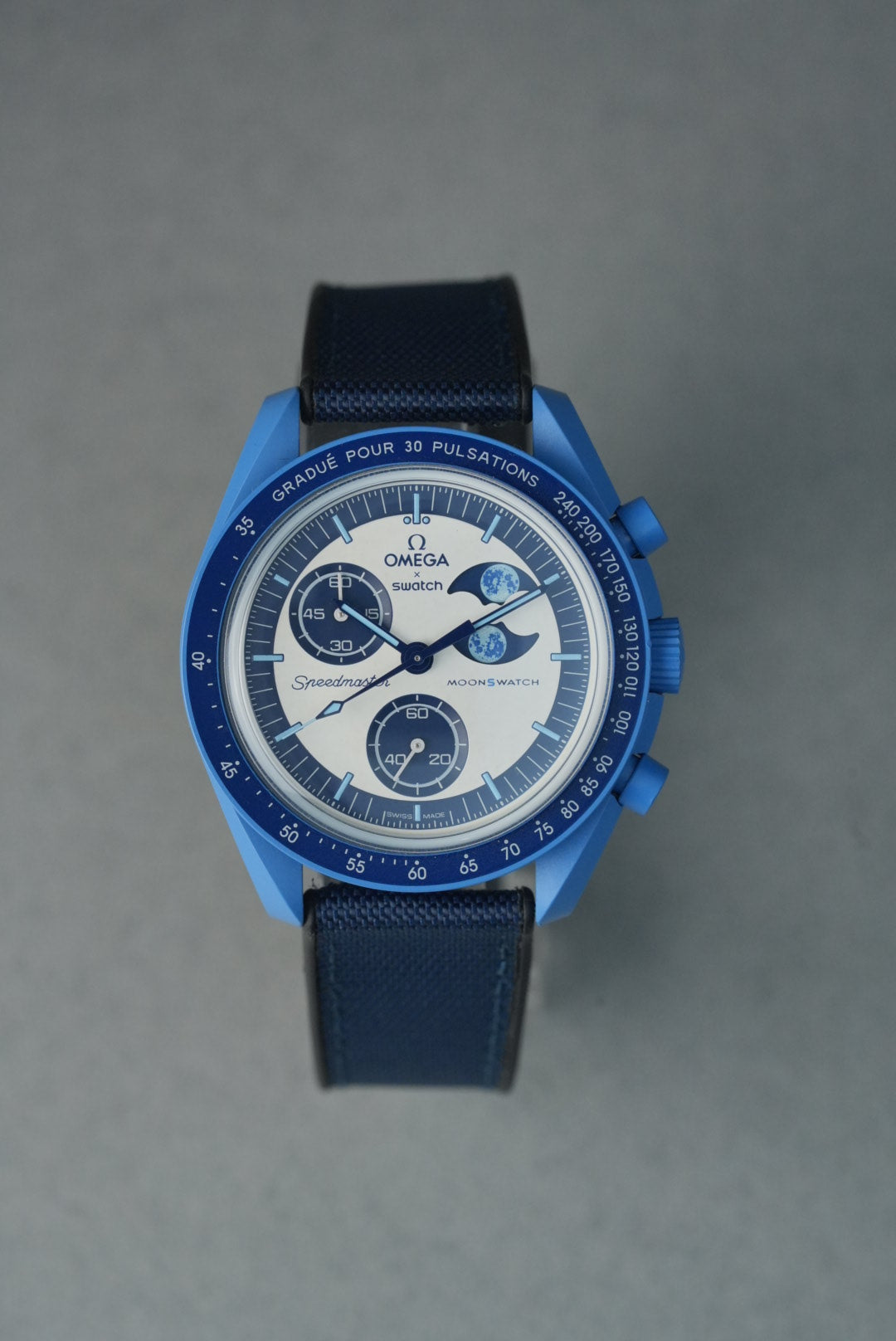 Sailcloth Hybrid Strap for for Omega x Swatch MoonSwatch – Super Blue MoonPhase – Navy