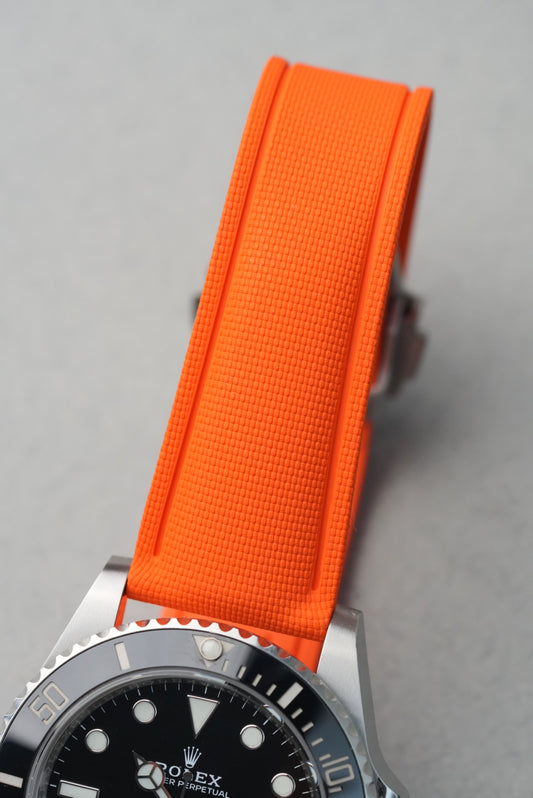 Sailcloth Effect FKM Rubber Strap with Deployant Clasp - For Rolex Submariner - Orange