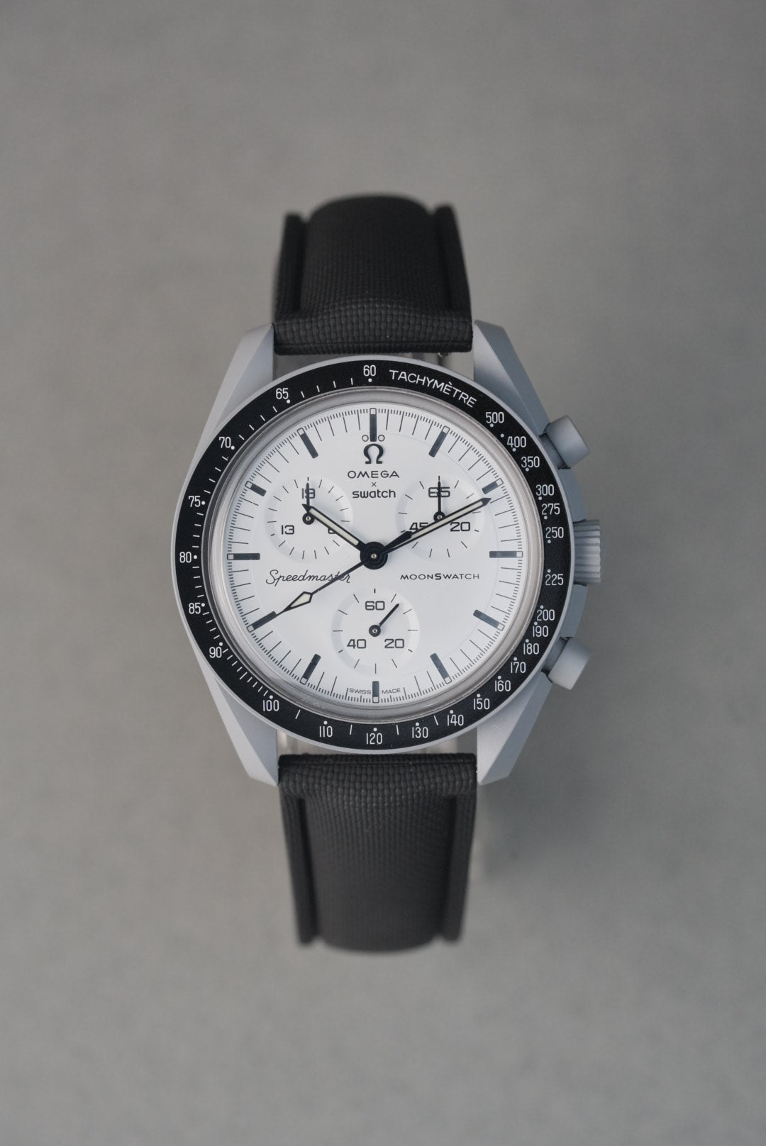 Sailcloth Effect FKM Rubber Strap with Deployant Clasp for Swatch x Omega MoonSwatch - 1965 - Grey