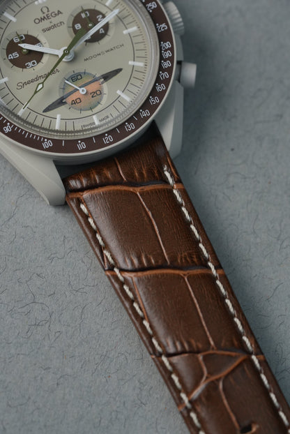 MoonSwatch Saturn Embossed Leather Strap — Brown