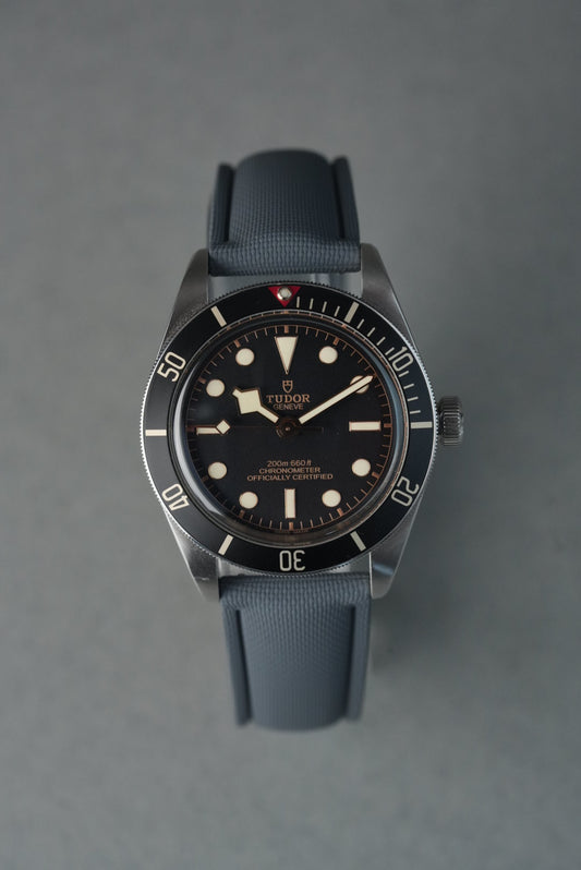 Sailcloth Effect FKM Rubber Strap with Deployant Clasp for Tudor Black Bay - Grey