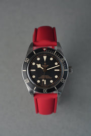 Sailcloth Effect FKM Rubber Strap with Deployant Clasp for Tudor Black Bay - Red