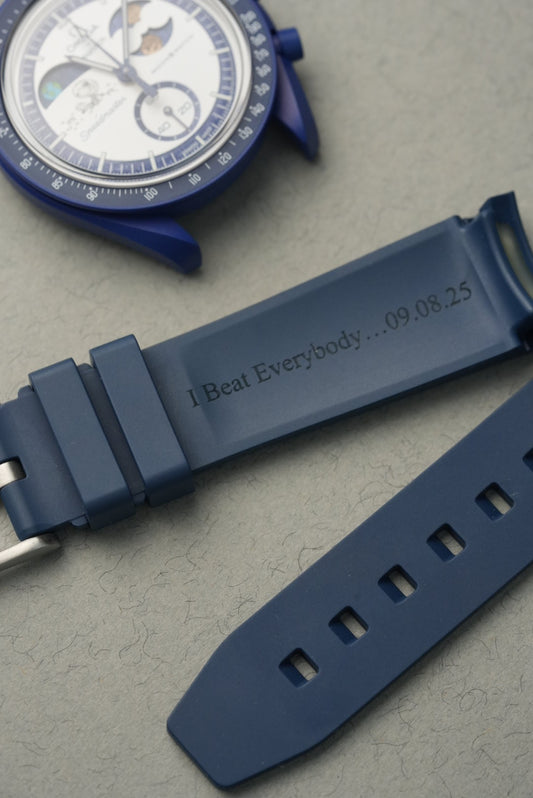 Rubber Curved Strap for Mission To EarthPhase MoonShine Gold – Engraved Navy