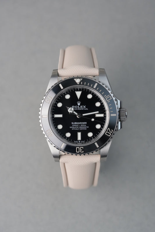 Sailcloth Effect FKM Rubber Strap with Deployant Clasp - For Rolex Submariner - Cream