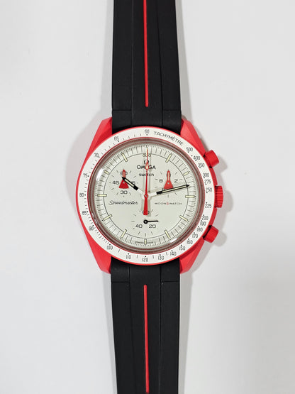 Omega X Swatch MoonSwatch Strap: Curved Silicone - Black & Red