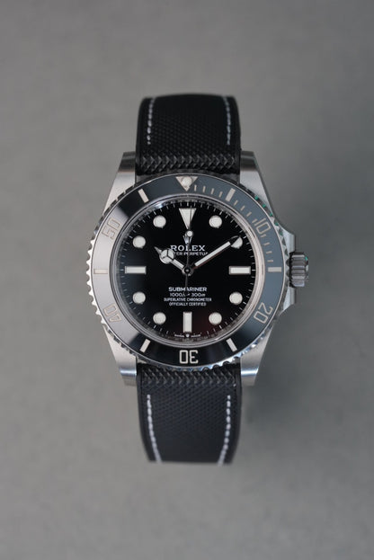 Hybrid Divers Strap For Rolex Submariner – Black with white contrast Stitch