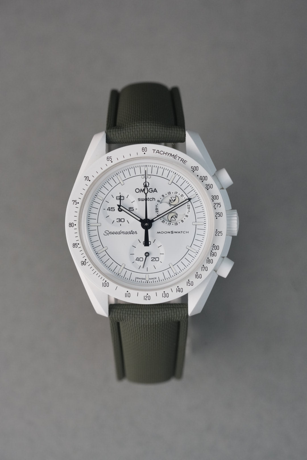 Sailcloth Effect FKM Rubber Strap with Deployant Clasp for Swatch x Omega MoonSwatch - Mission to Moonphase: Full Moon - Khaki